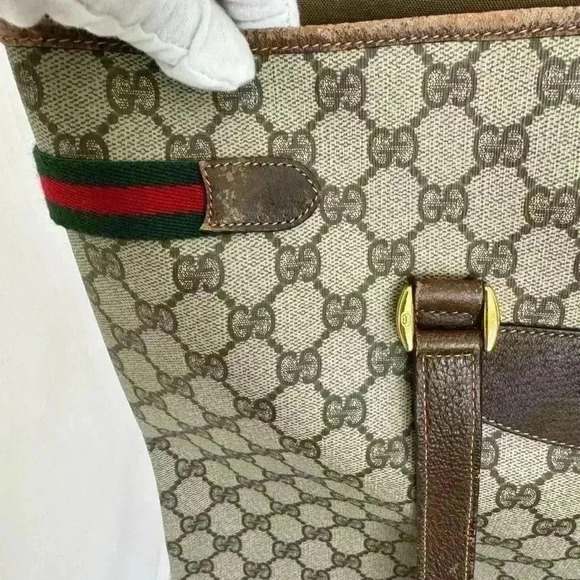 GUCCI Web Sherry Line Shoulder Tote Bag GG PVC, Vintage Authenticated - Picture 12 of 17